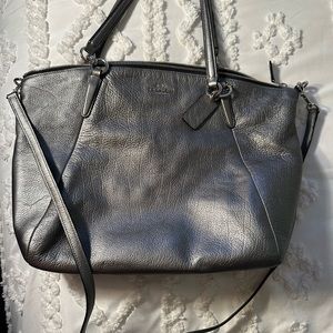 Gently used metallic grey Coach bag